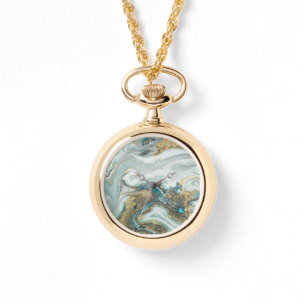 BLUE OPAL MARBLE SPARKLE GOLD BAND WATTER ARMBANDUHR