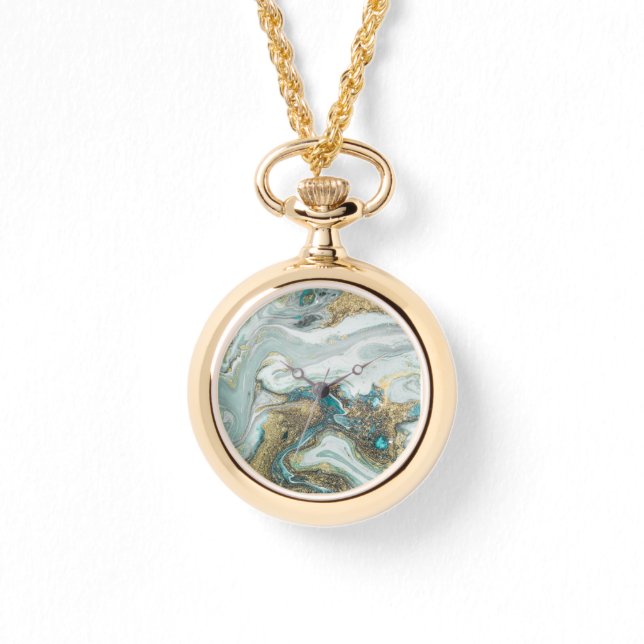 BLUE OPAL MARBLE SPARKLE GOLD BAND WATTER ARMBANDUHR (Vorderseite)