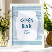 Blue Open Bar Party Schild mit eleganten Tempeln