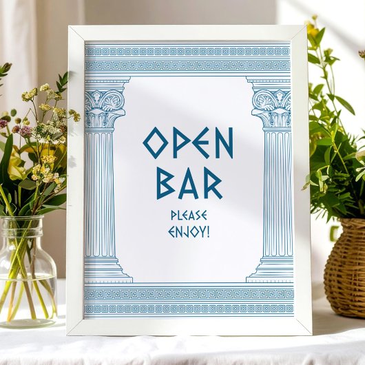 Blue Open Bar Party Schild mit eleganten Tempeln