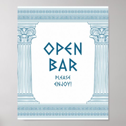 Blue Open Bar Party Schild mit eleganten Tempeln (Vorne)