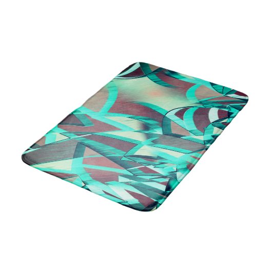 Blue or Cyan Streaks on Red, Drizzled Image Badematte (Schrägansicht)