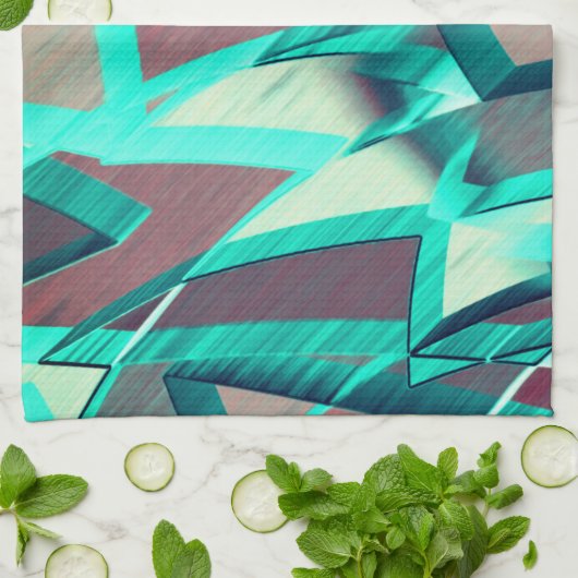 Blue or Cyan Streaks on Red, Drizzled Image Geschirrtuch (Gefaltet)