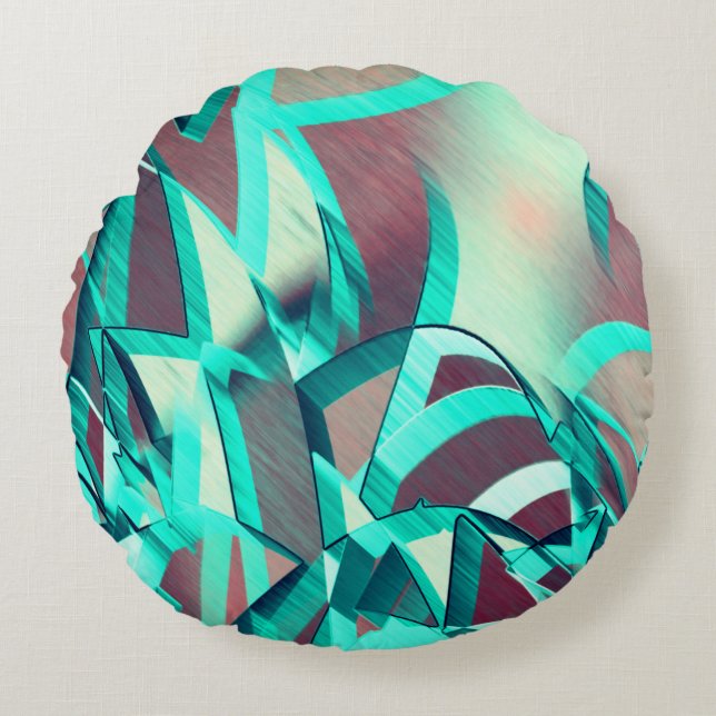 Blue or Cyan Streaks on Red, Drizzled Image Rundes Kissen (Vorderseite)