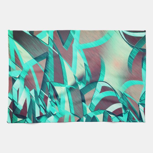 Blue or cyan streaks up red, drizzled image geschirrtuch (Horizontal)