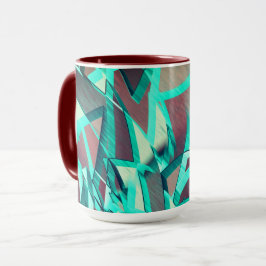 Blue or cyan streaks up red, drizzled image tasse