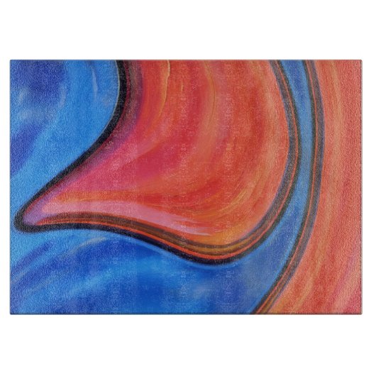 Blue Orange Abstract Art Glass Cutting Board Schneidebrett (Vorderseite)