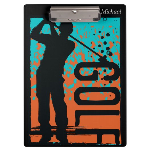 Blue Orange Abstrakt Art Golf Klemmbrett (Vorderseite)