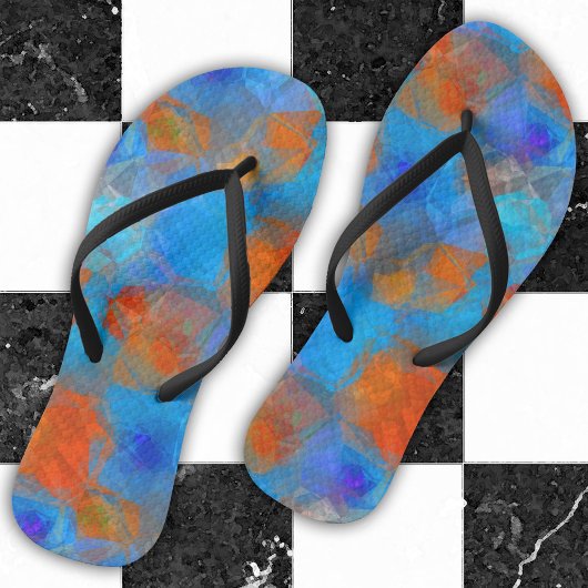 Blue Orange Abstrakt Art Sommer Flip Flops Badesandalen