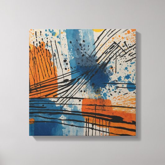 Blue Orange Abstrakt Watercolor Wand Kunst (Vorderseite)