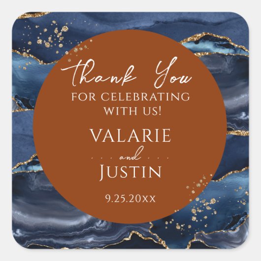 Blue Orange Agate Vielen Dank Square Stic Quadratischer Aufkleber (Vorderseite)