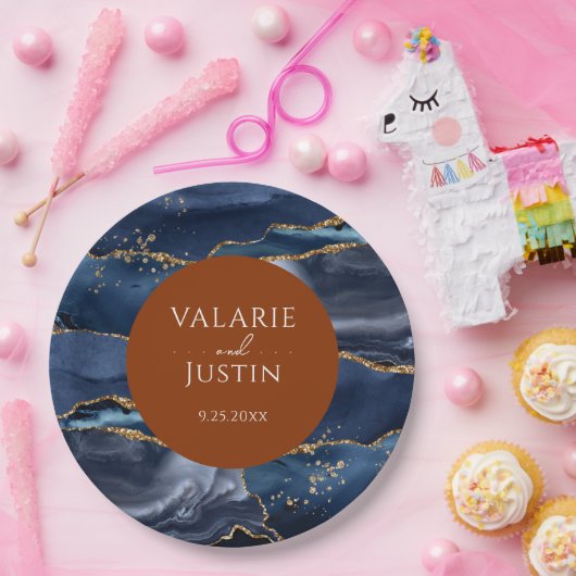 Blue & Orange Agate Wedding Pappteller (Party)