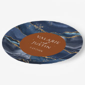 Blue & Orange Agate Wedding Pappteller (Schrägansicht)