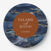 Blue & Orange Agate Wedding Pappteller (Vorderseite)