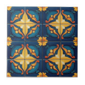 Blue Orange and Yellow Pattern Ceramic Tile Fliese (Vorderseite)