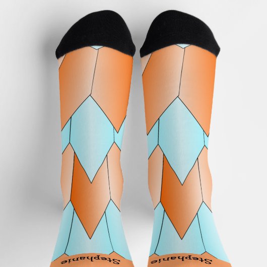 Blue Orange Art Deco Design Socks Socken (Oben)