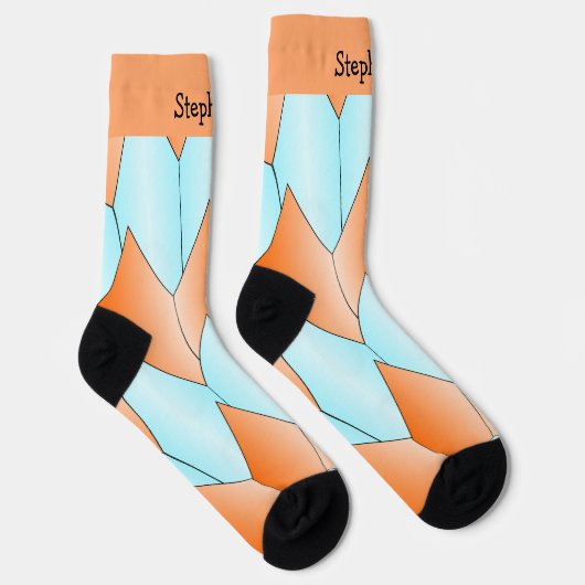 Blue Orange Art Deco Design Socks Socken (Rechts)