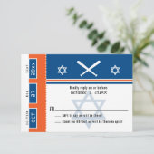 Blue Orange Bar Mitzvah Baseball Ticket UAWG RSVP Karte (Stehend Vorderseite)