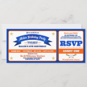 Blue & Orange Baseball Allstar-Ticket Geburtstag Einladung (Vorderseite)