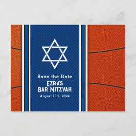 Blue Orange Basketball Bar Mitzvah Save the Date Postkarte