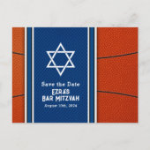 Blue Orange Basketball Bar Mitzvah Save the Date Postkarte (Vorderseite)
