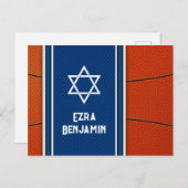 Blue Orange Basketball Bar Mitzvah Vielen Dank Postkarte (Vorne/Hinten)