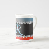 Blue Orange Black Diamond 3d Monogram Initial Porzellantasse (Vorderseite Rechts)