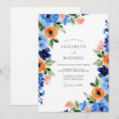 Blue Orange Blooming Spring Wedding Einladung (Vorne/Hinten)