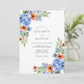 Blue Orange Blossom Spring Wedding Einladung (Stehend Vorderseite)