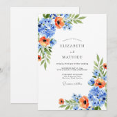 Blue Orange Blossom Spring Wedding Einladung (Vorne/Hinten)