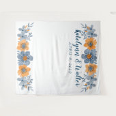 Blue & Orange Blume Hochzeitskabine Foto Hintergru Wandteppich (Vorderseite (Horizontal))