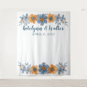 Blue & Orange Blume Hochzeitskabine Foto Hintergru Wandteppich (Vorderseite)