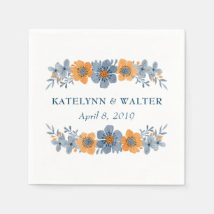 Blue & Orange Blume Wedding Custom Napkins Serviette