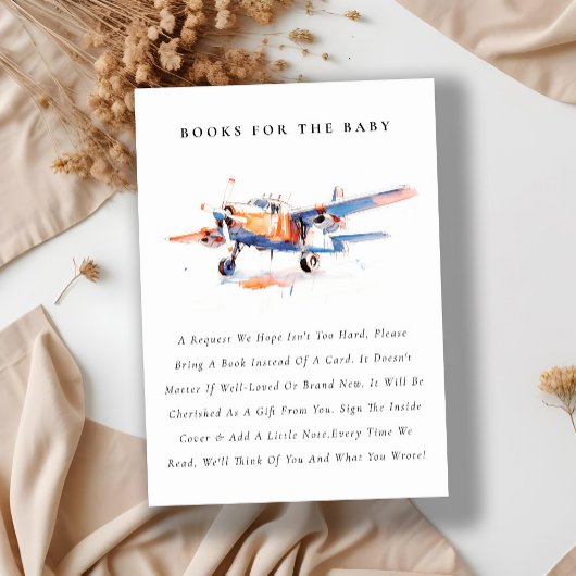 Blue Orange Blush Airplane Books für Babydusche Begleitkarte