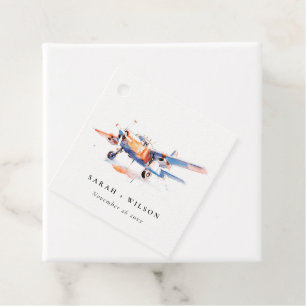 Blue Orange Blush Watercolor Air Flugzeug Hochzeit Geschenkanhänger
