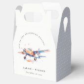 Blue Orange Blush Watercolor Air Flugzeug Hochzeit Geschenkschachtel (Geöffnet)