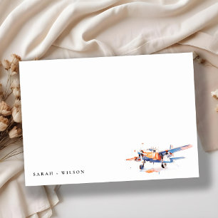Blue Orange Blush Watercolor Air Flugzeug Hochzeit Mitteilungskarte