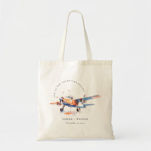Blue Orange Blush Watercolor Air Flugzeug Hochzeit Tragetasche
