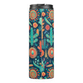 Blue Orange Boho Cactus Western Pattern Thermosbecher (Rückseite)