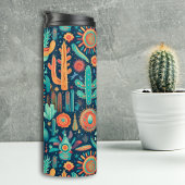 Blue Orange Boho Cactus Western Pattern Thermosbecher