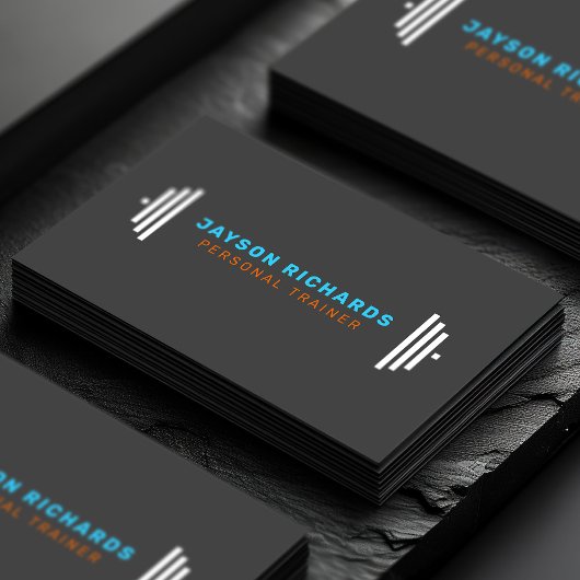 Blue/Orange Bold Barbell Personal Trainer Simple Visitenkarte