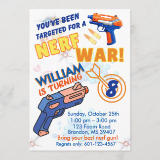 Blue Orange Boys BD Party- Nerf War 8th Birthday Einladung