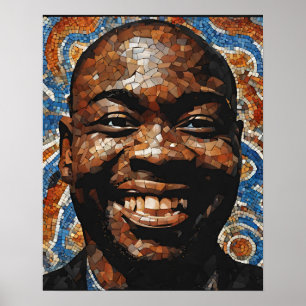 Blue Orange Brown Grau Mosaik Mans Face New York Poster