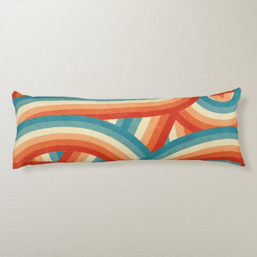 Blue/Orange/Cream Retro Rainbow Stripes Pattern Seitenschläferkissen (Rückseite)