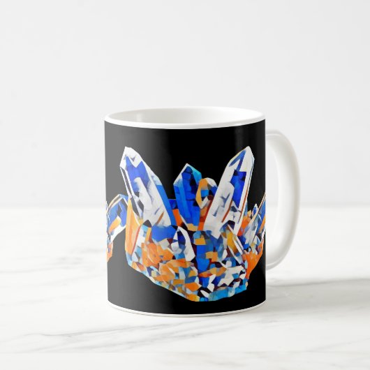 Blue Orange Crystal Gems Rocks Abstrakte Kunst Kaffeetasse (VorderseiteRechts)