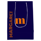 blue & orange custom initial name modern mittlere geschenktüte (Rückseite)
