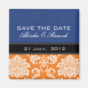 Blue Orange Damask Speichern Sie das Datumsfenster Magnet