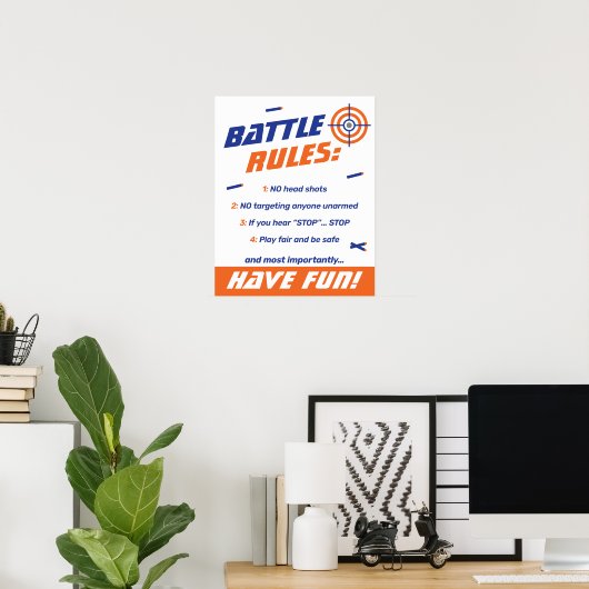 Blue, Orange Dart War Birthday Party Battle Rules Poster (Heimbüro)