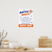 Blue, Orange Dart War Birthday Party Battle Rules Poster (Küche)