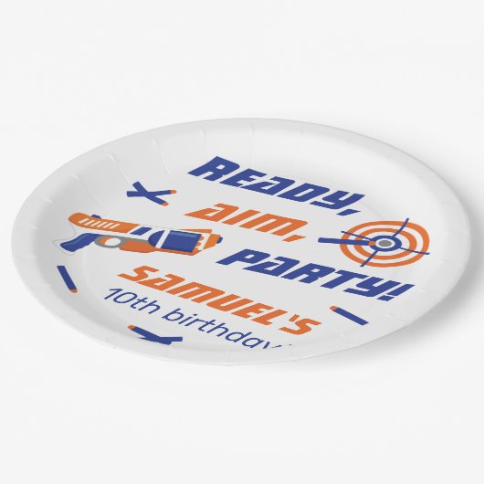 Blue, Orange Dart War Birthday Party, jedes Alter Pappteller (Schrägansicht)